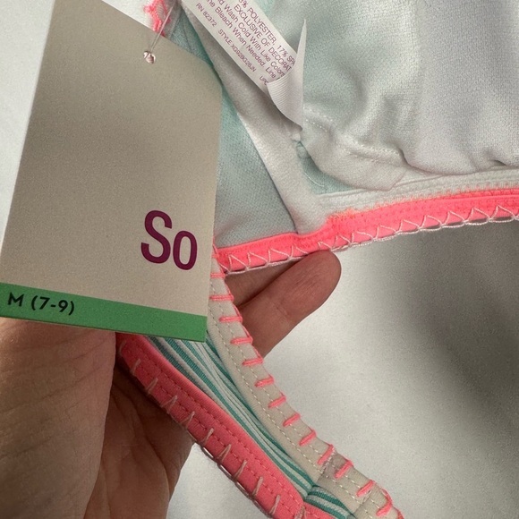 SO Pop Stitch Ribbed High Neck Bikini Swim Top Mint Juniors 7-9 M - Picture 4 of 9